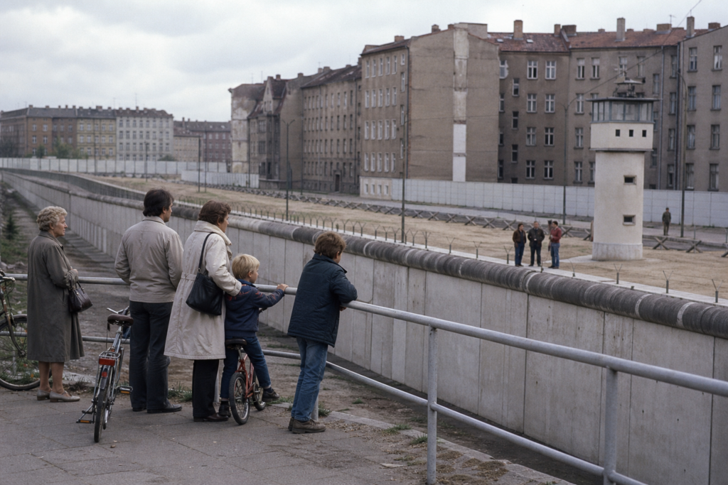 Families looking across the Berlin Wall during the Cold War